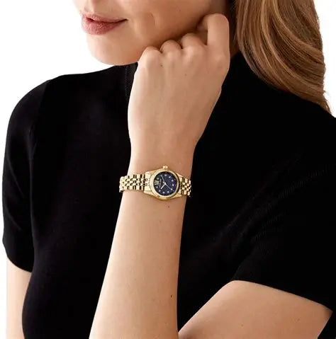 Michael Kors Lexington avec cadran bleu et bracelet en acier doré pour femme MK4802
